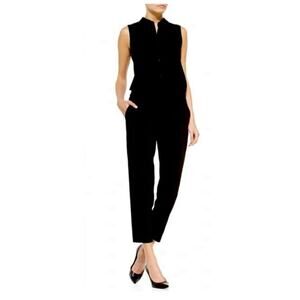 Theory Yariby Jumpsuit Sz 6 Black Sleeveless Pants Collared Button Down Blouson
